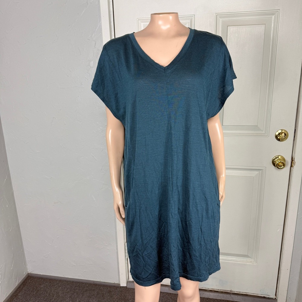 We Norwegians Women's Dress Small V neck Blue Shift Merino Wool Pockets S/S II6